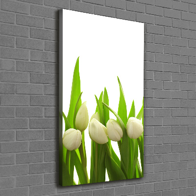Verticaal canvasschilderij Witte tulpen