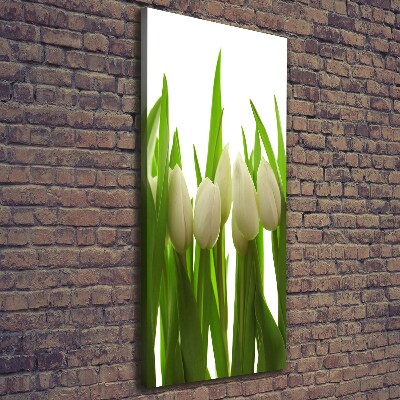 Verticaal schilderij op canvas Witte tulpen