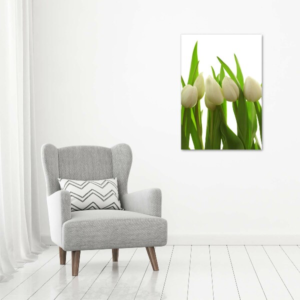 Verticaal schilderij op canvas Witte tulpen