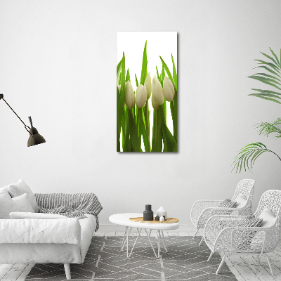 Verticaal schilderij op canvas Witte tulpen