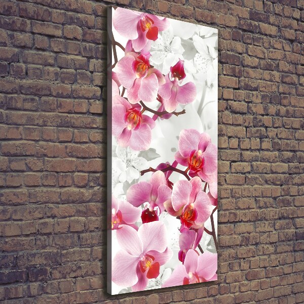 Verticaal schilderij op canvas Roze orchidee