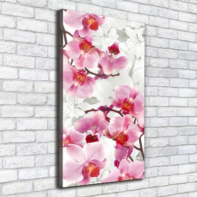 Verticaal schilderij op canvas Roze orchidee