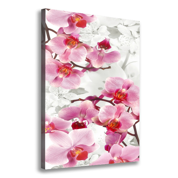 Verticaal schilderij op canvas Roze orchidee