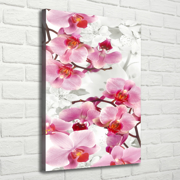 Verticaal schilderij op canvas Roze orchidee