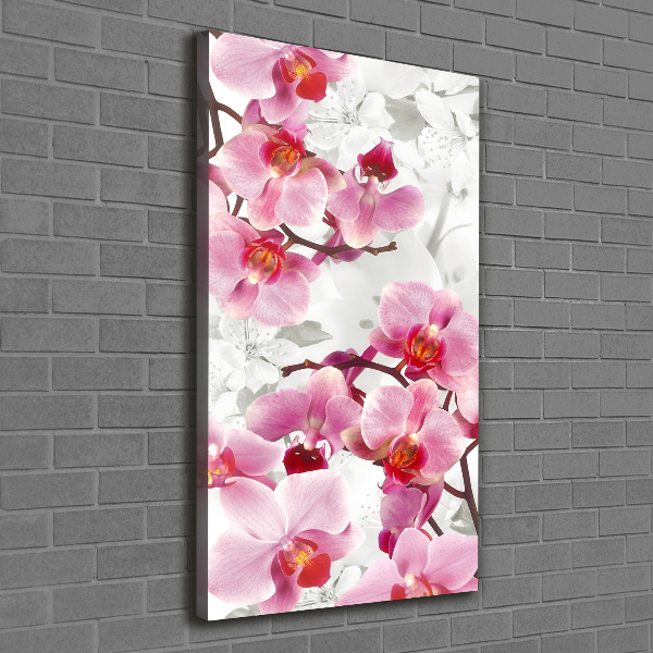 Verticaal schilderij op canvas Roze orchidee