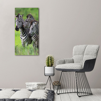 Verticale canvasfoto Drie zebra's