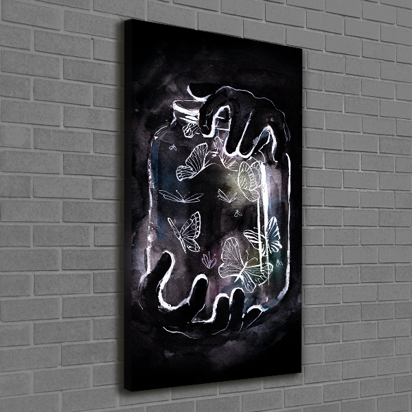 Verticale foto op canvas Vlinders in een pot