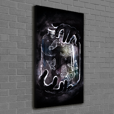 Verticale foto op canvas Vlinders in een pot