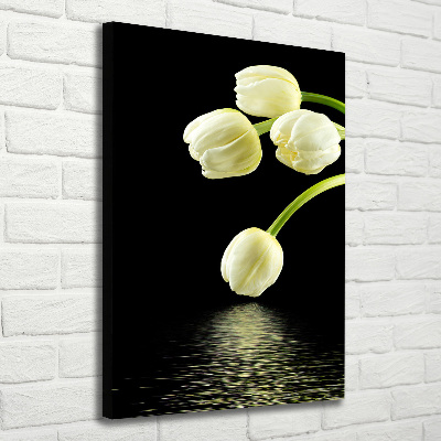 Verticaal canvasschilderij Witte tulpen