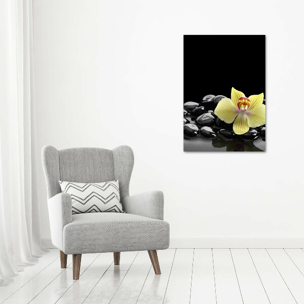 Verticaal schilderij op canvas Orchidee en stenen