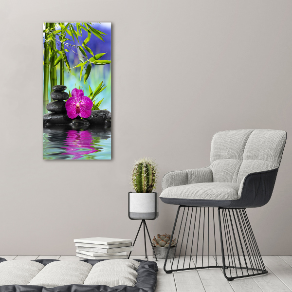 Verticale foto op canvas Orchidee en bamboe