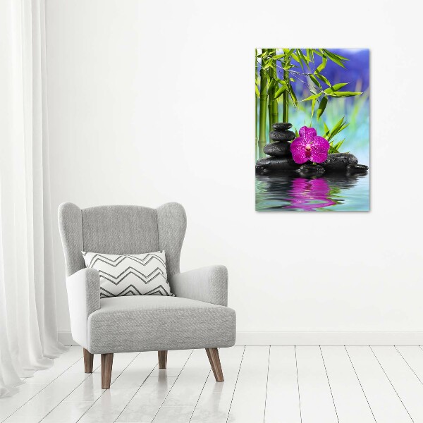 Verticale foto op canvas Orchidee en bamboe