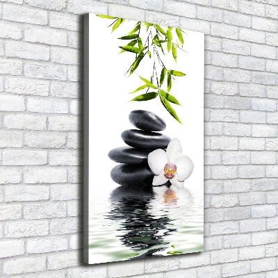 Verticale canvasfoto Orchidee en stenen