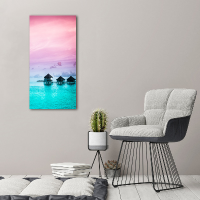 Verticale foto op canvas Bungalows op het water