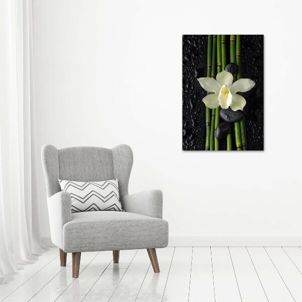 Verticaal schilderij op canvas Orchidee en bamboe