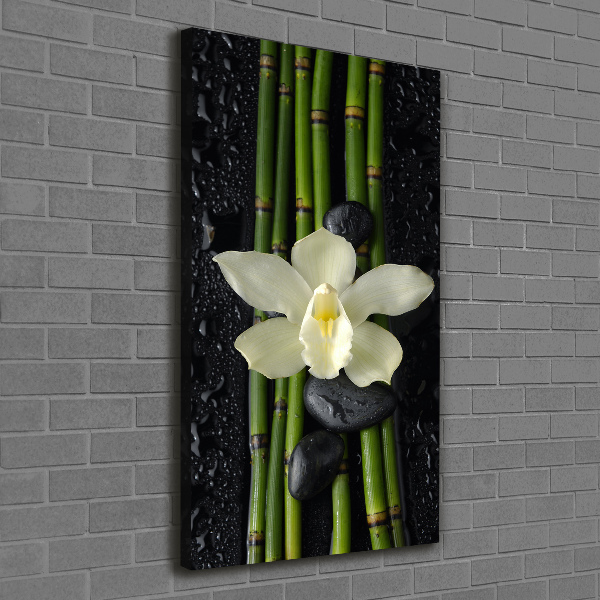 Verticaal schilderij op canvas Orchidee en bamboe