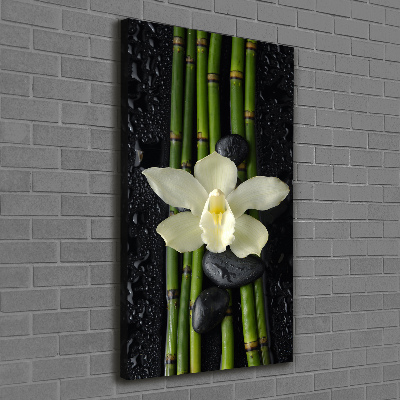 Verticaal schilderij op canvas Orchidee en bamboe
