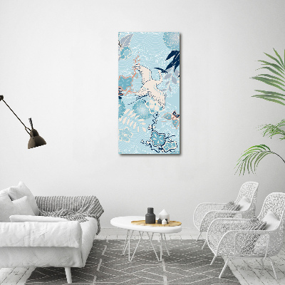 Verticale canvasfoto Kraanvogel en bloemen