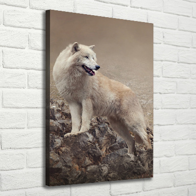 Verticaal schilderij op canvas Wolf op een rots