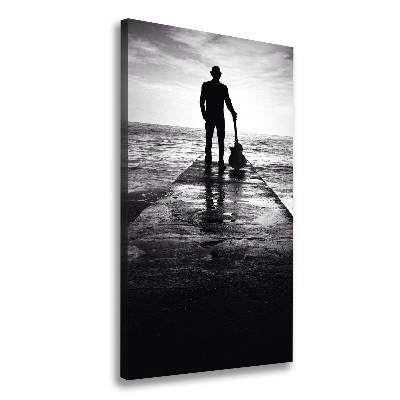 Verticaal schilderij op canvas Gitarist op de pier