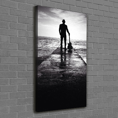 Verticaal schilderij op canvas Gitarist op de pier