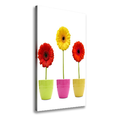 Verticaal schilderij op canvas Kleurrijke gerbera's