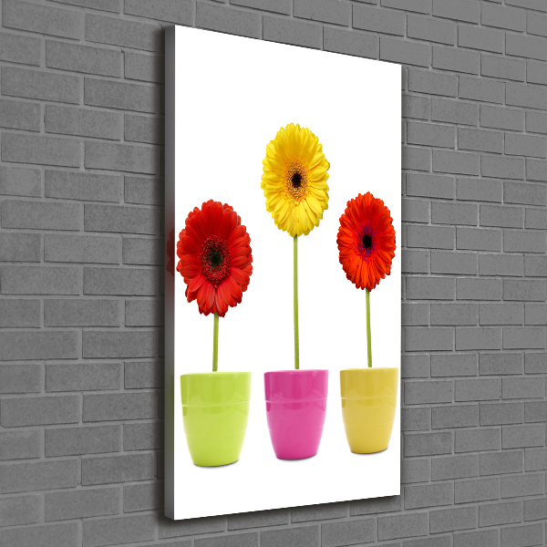 Verticaal schilderij op canvas Kleurrijke gerbera's