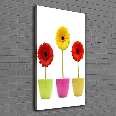 Verticaal schilderij op canvas Kleurrijke gerbera's
