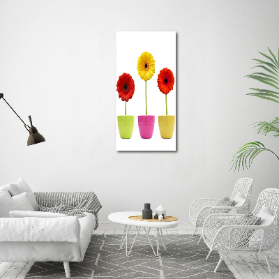 Verticaal schilderij op canvas Kleurrijke gerbera's