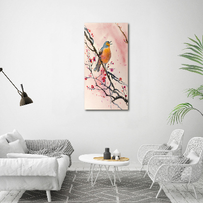 Verticaal canvasschilderij Een vogel op een tak