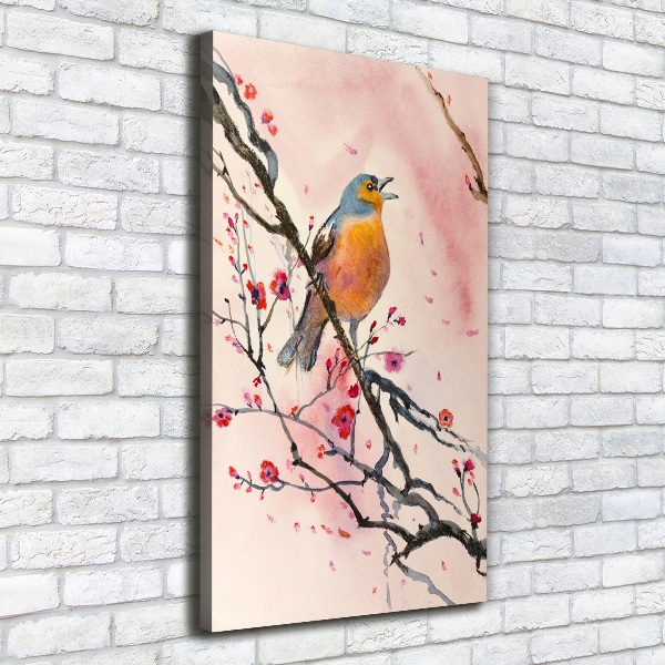 Verticaal canvasschilderij Een vogel op een tak