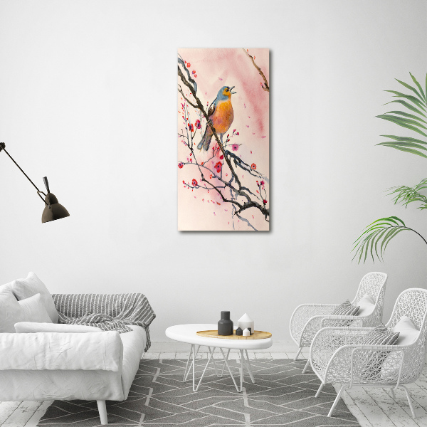 Verticaal canvasschilderij Een vogel op een tak