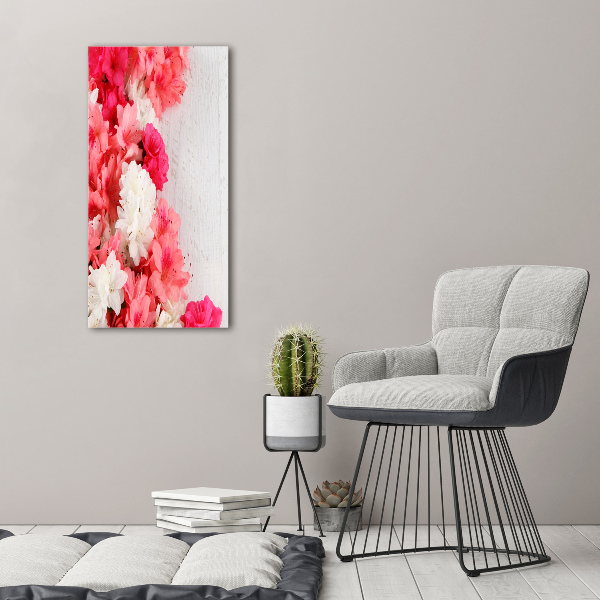Verticaal schilderij op canvas Bloemen op hout