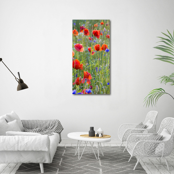 Verticaal schilderij op canvas Klaprozen
