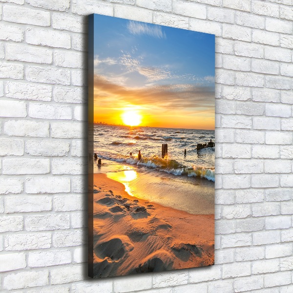Verticale canvasfoto Zonsondergang aan zee