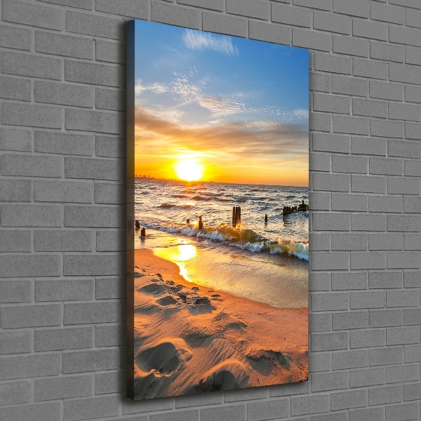 Verticale canvasfoto Zonsondergang aan zee