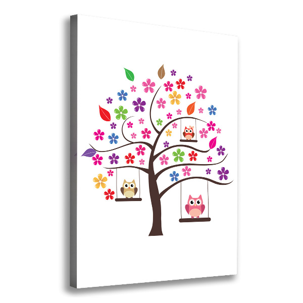 Verticale canvasfoto Uilen op schommels