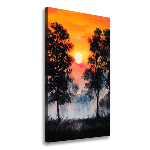 Verticaal canvasschilderij Zonsondergangbos