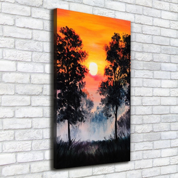 Verticaal canvasschilderij Zonsondergangbos
