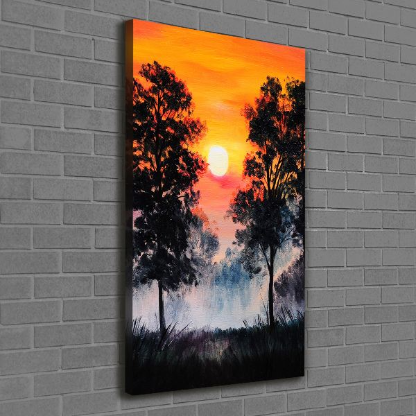 Verticaal canvasschilderij Zonsondergangbos