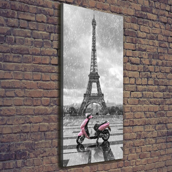 Verticaal schilderij op canvas Eiffeltoren scooter