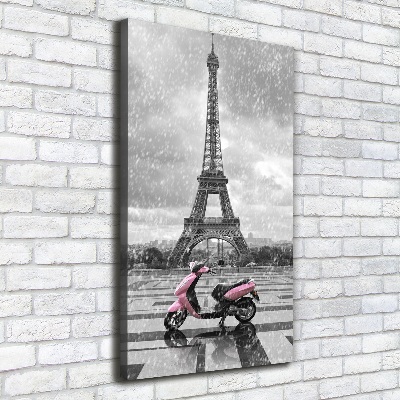 Verticaal schilderij op canvas Eiffeltoren scooter