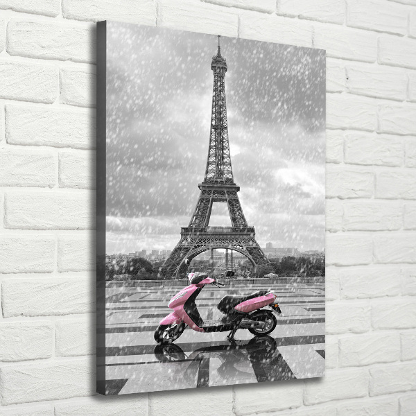 Verticaal schilderij op canvas Eiffeltoren scooter