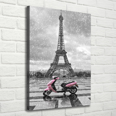 Verticaal schilderij op canvas Eiffeltoren scooter
