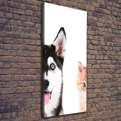 Verticaal canvasschilderij Hond en kat