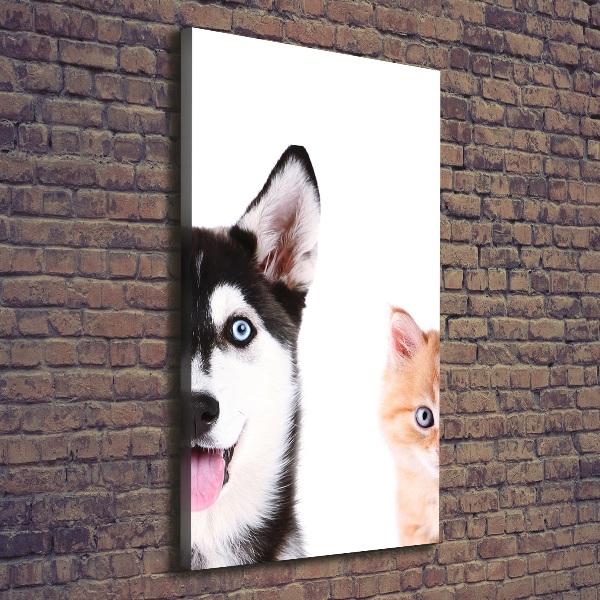 Verticaal canvasschilderij Hond en kat