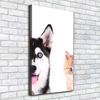Verticaal canvasschilderij Hond en kat