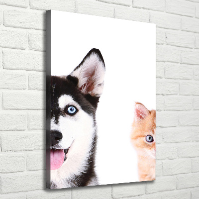 Verticaal canvasschilderij Hond en kat