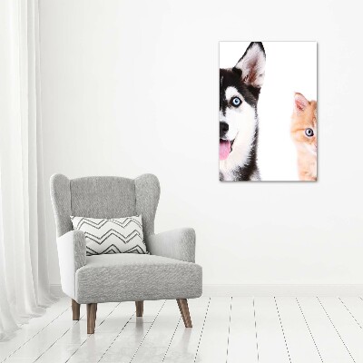 Verticaal canvasschilderij Hond en kat