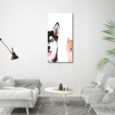 Verticaal canvasschilderij Hond en kat